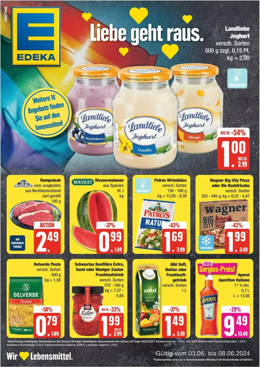 Aktueller Prospekt Edeka - Prospekte - von 03.06 bis 08.06.2024 - strona 1 - produkty: eis, erde, frucht, fruchtsaft, fruchtsaftgetränk, getränk, landliebe, lebensmittel, melone, melonen, Nektar, reis, saft, Ti, wasser, wassermelone, wassermelonen, ZTE