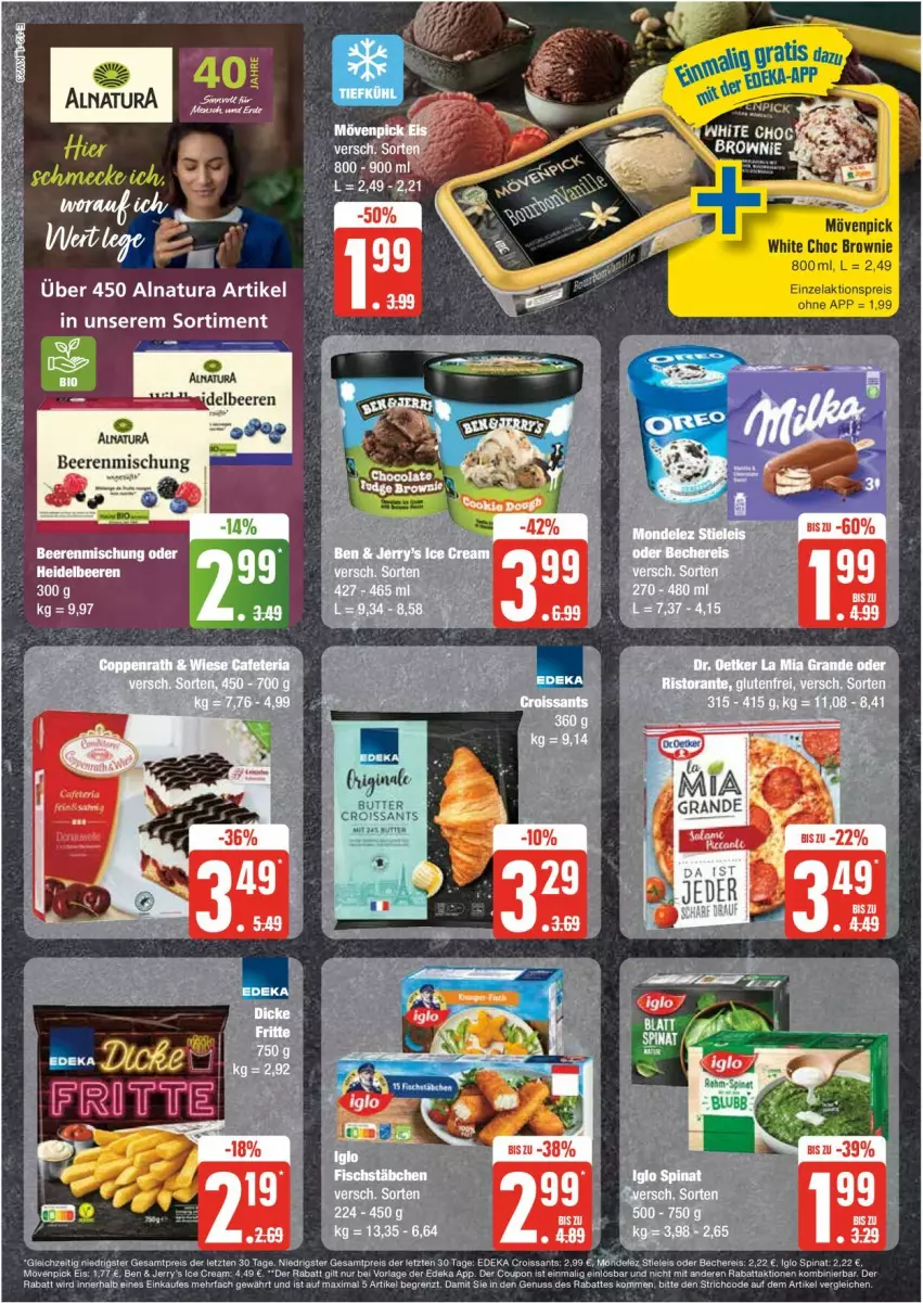 Aktueller Prospekt Edeka - Prospekte - von 03.06 bis 08.06.2024 - strona 12 - produkty: aktionspreis, brownie, coupon, deka, eis, iglo, mövenpick, mövenpick eis, natur, natura, reis, spinat, stieleis, Ti, ZTE