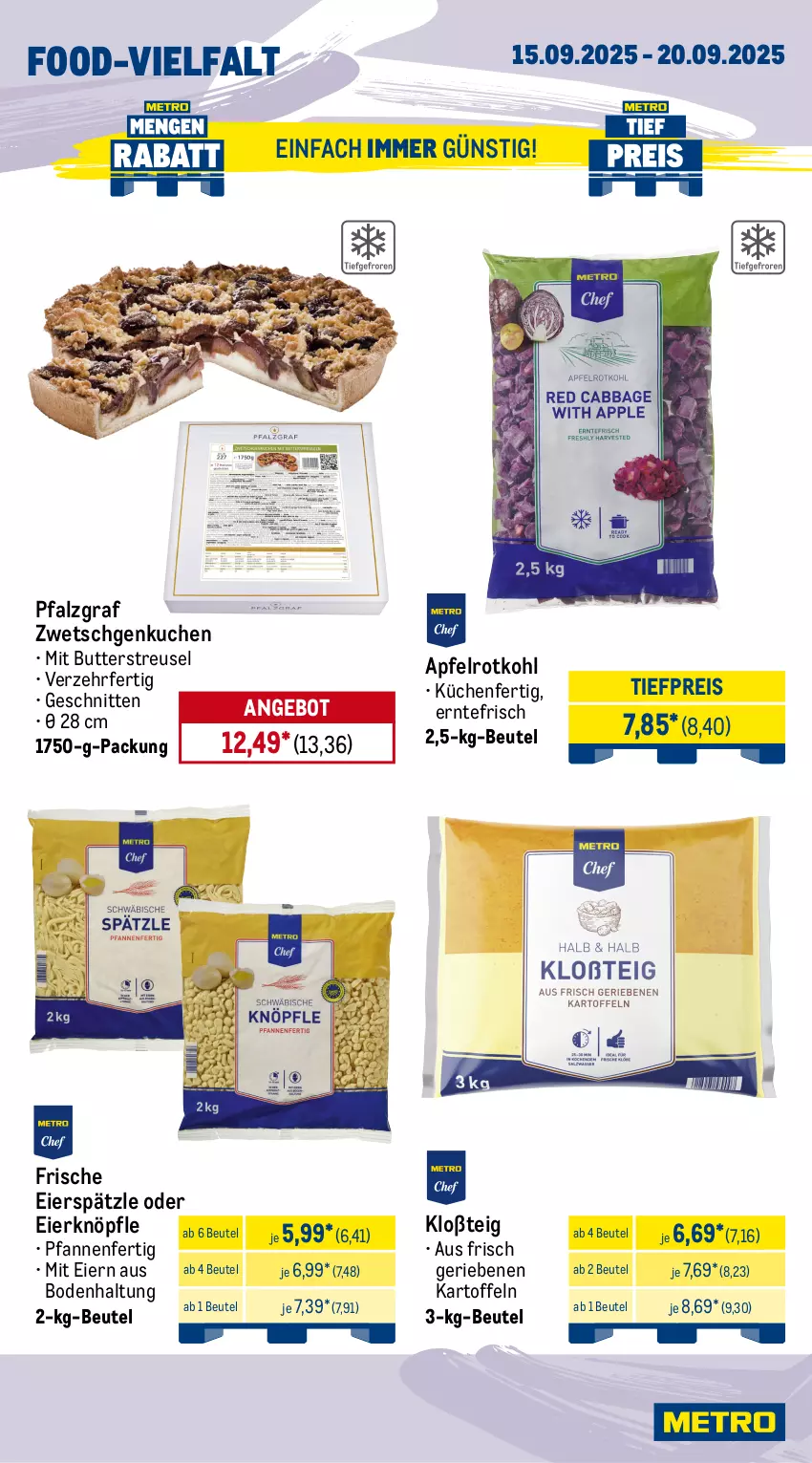 Aktueller Prospekt Metro - Wochen-Angebote Gastro - von 15.09 bis 20.09.2025 - strona 11 - produkty: angebot, apfel, beutel, bratwurst, butter, edamer, eier, eierspätzle, eis, fleisch, fleischkäse, geback, gouda, kartoffel, kartoffeln, Käse, küche, Küchen, kuchen, mac, milch, mozzarella, Ofen, pfanne, pfannen, reis, rel, rotkohl, schnitten, Ti, tiefpreis, wurst