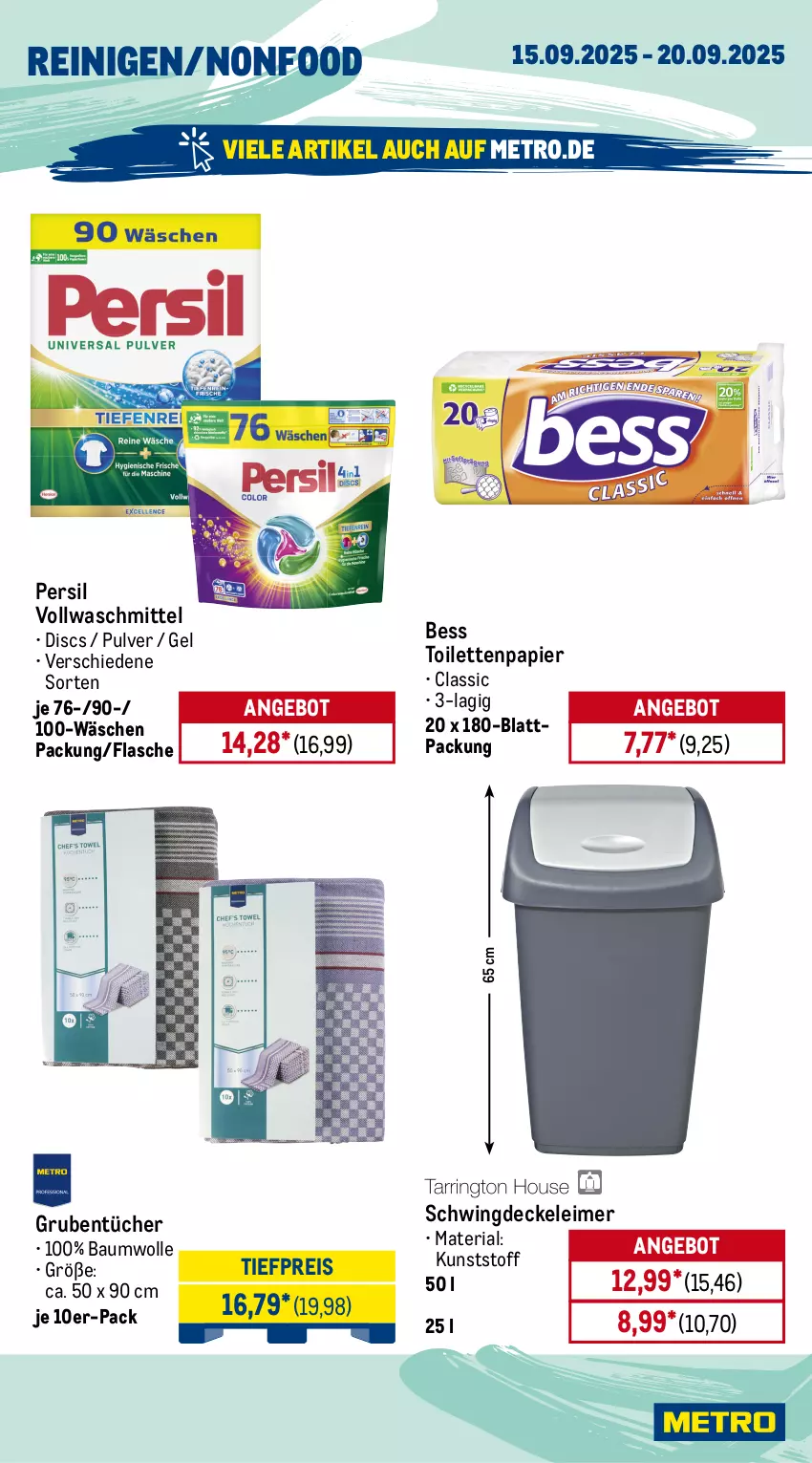 Aktueller Prospekt Metro - Wochen-Angebote Gastro - von 15.09 bis 20.09.2025 - strona 16 - produkty: akku, angebot, auer, auto, Bau, baumwolle, decke, Deckel, Dyson, eimer, eis, elle, flasche, kraft, leimer, Metro, metro gastro, papier, persil, Reinigung, reis, Ria, Schere, staubsauger, teller, Ti, tiefpreis, tisch, toilettenpapier, tücher, vollwaschmittel, wandhalterung, waschmittel, wolle