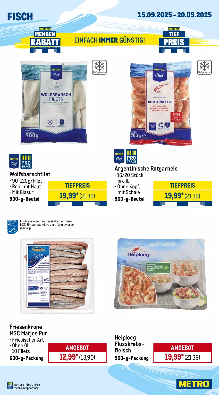 Aktueller Prospekt Metro - Wochen-Angebote Gastro - von 15.09 bis 20.09.2025 - strona 6 - produkty: angebot, avocado, beutel, bsf, eis, filet, filets, fisch, fische, Fischer, fleisch, Krebs, krone, limette, limetten, matjes, Metro, Mett, metten, obst, orange, orangen, reis, saft, Saftorangen, Schal, Schale, Schere, Ti, tiefpreis, wolfsbarsch