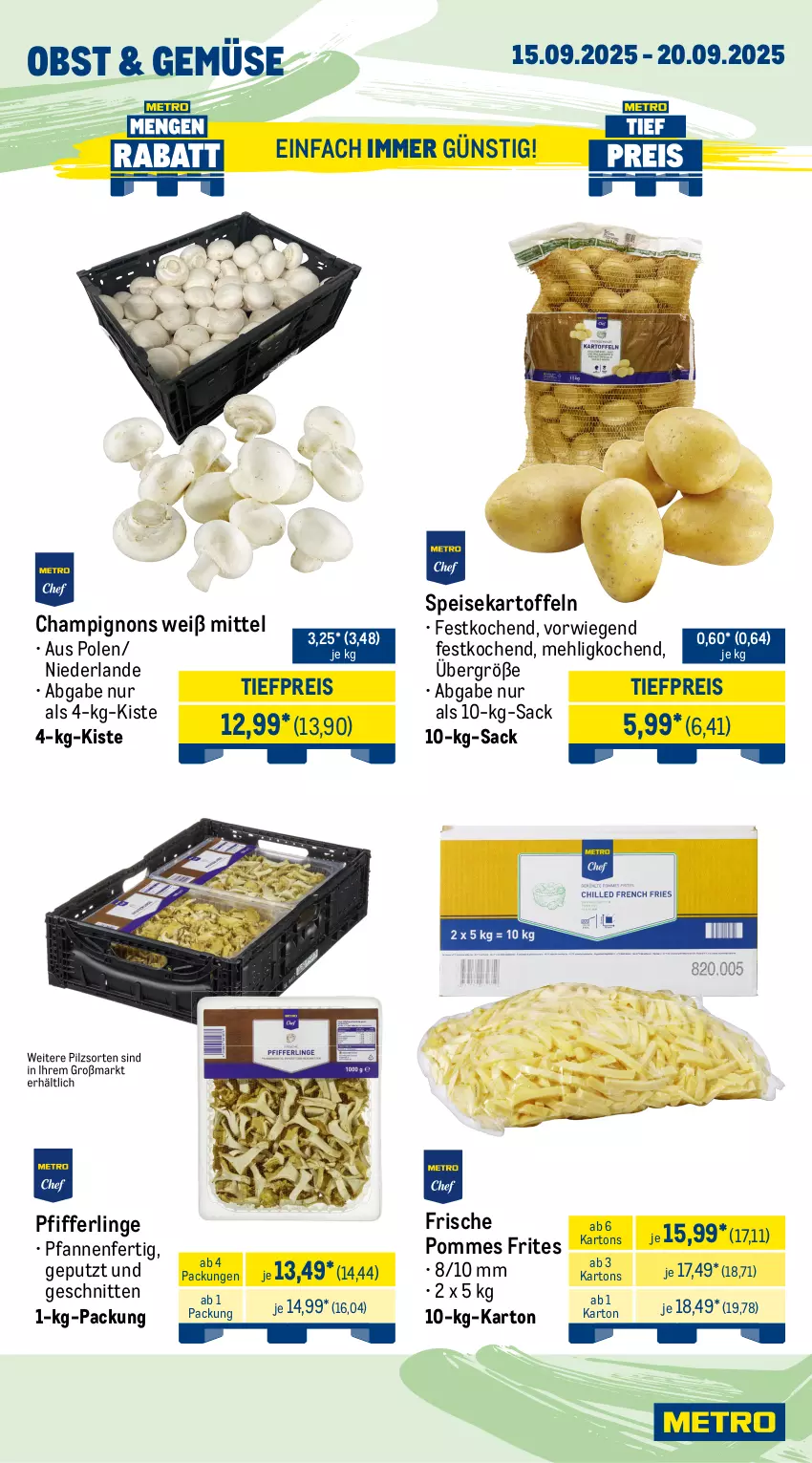 Aktueller Prospekt Metro - Wochen-Angebote Gastro - von 15.09 bis 20.09.2025 - strona 8 - produkty: angebot, auer, bag-in-box, Bau, Bauer, Becher, braun, brot, champignon, champignons, cheddar, eier, eis, frucht, fruchtjoghurt, joghur, joghurt, kartoffel, kartoffeln, mac, mehl, milch, obst, pfanne, pfannen, Pfifferlinge, pommes, Pommes Frites, reis, sac, schnitten, speisekartoffeln, Ti, tiefpreis