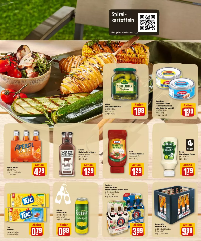 Aktueller Prospekt Rewe - Diese Woche im Angebot! - von 30.05 bis 04.06.2022 - strona 15 - produkty: aperol, bier, blume, blumen, blumenöl, cracker, fisch, gösser, hasseröder, Hefe, heinz, kartoffel, kartoffeln, ketchup, kraft, Kühne, natur, natur radler, natura, Paula, paulaner, pils, premium pils, radler, rezept, sauce, saupiquet, schlemmertöpfchen, sonnenblume, sonnenblumen, sonnenblumenöl, thunfisch, Ti, tomate, tomaten, tomaten ketchup, Töpfchen, tuc, Yo, zitrone