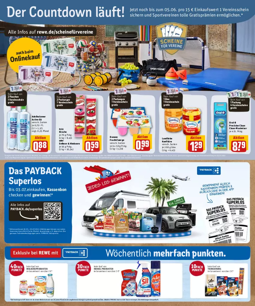 Aktueller Prospekt Rewe - Diese Woche im Angebot! - von 30.05 bis 04.06.2022 - strona 18 - produkty: adelholzener, angebot, angebote, beere, danone, danone fruchtzwerge, dell, eis, erde, flasche, frucht, fruchtzwerge, henkel, himbeer, himbeere, Holz, kirsch, kirsche, konfitüre, landliebe, mac, Mode, molkereiprodukte, oral-b, payback, precision clean, Sport, Ti, tiernahrung