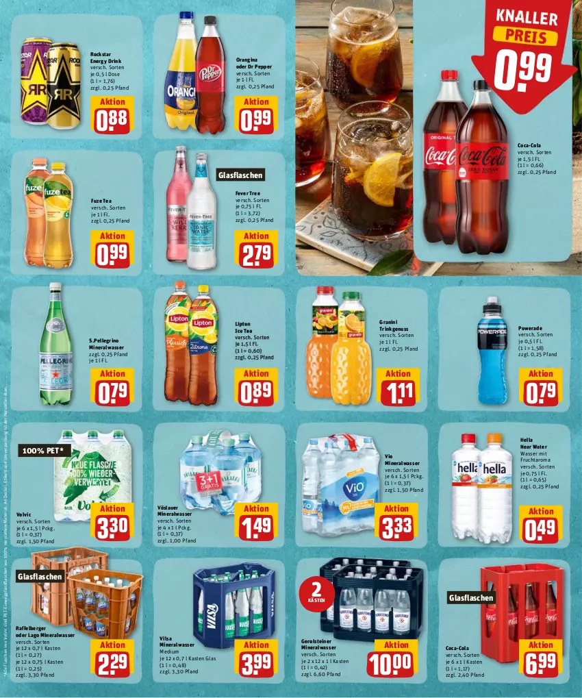 Aktueller Prospekt Rewe - Diese Woche im Angebot! - von 30.05 bis 04.06.2022 - strona 20 - produkty: Alwa, auer, Berger, coca-cola, cola, decke, Deckel, drink, eis, elle, energy drink, flasche, frucht, fuze tea, gerolsteine, gerolsteiner, gin, glasflasche, granini, hella, mineralwasser, Mineralwasser Medium, mit frucht, nuss, orangina, reis, Ria, Rockstar, steiner, teller, Ti, vilsa, volvic, vöslauer, wasser