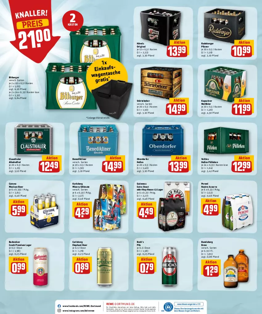 Aktueller Prospekt Rewe - Diese Woche im Angebot! - von 30.05 bis 04.06.2022 - strona 24 - produkty: alkohol, angebot, angebote, aust, Benediktiner, Berger, bier, bitburger, budweiser, Bundaberg, burger, carlsberg, clausthaler, corona, eis, elle, gin, Guinness, karlsberg, karlsberg mixery, Mixer, mixery, Peroni, pils, pilsner, radeberger, radeberger pilsner, störtebeker, Ti, veltins