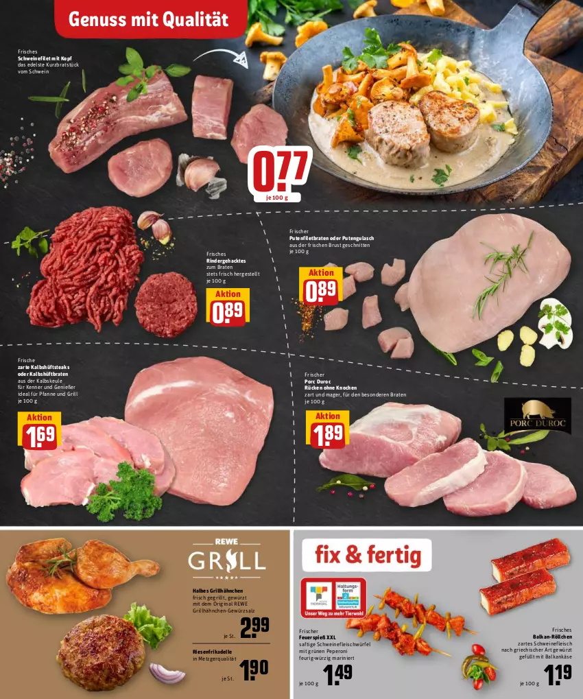 Aktueller Prospekt Rewe - Diese Woche im Angebot! - von 30.05 bis 04.06.2022 - strona 4 - produkty: braten, dell, eis, elle, filet, fleisch, gewürz, gewürzsalz, gin, grill, grillhähnchen, gulasch, Hüftbraten, hüftsteak, hüftsteaks, Käse, nuss, peperoni, Peroni, pfanne, pute, rind, rinder, saft, salz, schnitten, schwein, schweine, schweinefilet, schweinefleisch, senf, steak, steaks, Ti, wein, weine, würfel