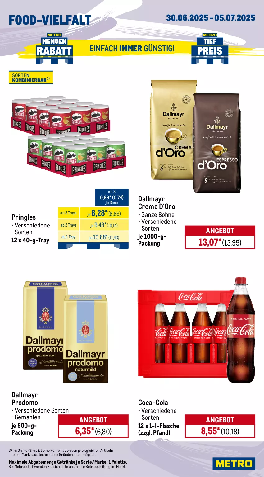 Aktueller Prospekt Metro - Wochen-Angebote - von 30.06 bis 05.07.2025 - strona 12 - produkty: Alwa, angebot, bohne, coca-cola, cola, dallmayr, dallmayr prodomo, eis, flasche, getränk, getränke, mineralwasser, Palette, pringles, prodomo, reis, ring, rwe, steiner, Three Sixty, Ti, tiefpreis, veltins, volvic, warsteiner, wasser