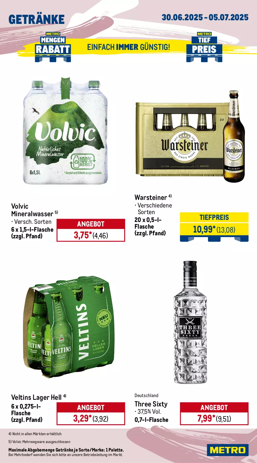 Aktueller Prospekt Metro - Wochen-Angebote - von 30.06 bis 05.07.2025 - strona 13 - produkty: Alwa, angebot, bohne, coca-cola, cola, dallmayr, dallmayr prodomo, eis, flasche, getränk, getränke, mineralwasser, Palette, pringles, prodomo, reis, ring, rwe, steiner, Three Sixty, Ti, tiefpreis, veltins, volvic, warsteiner, wasser