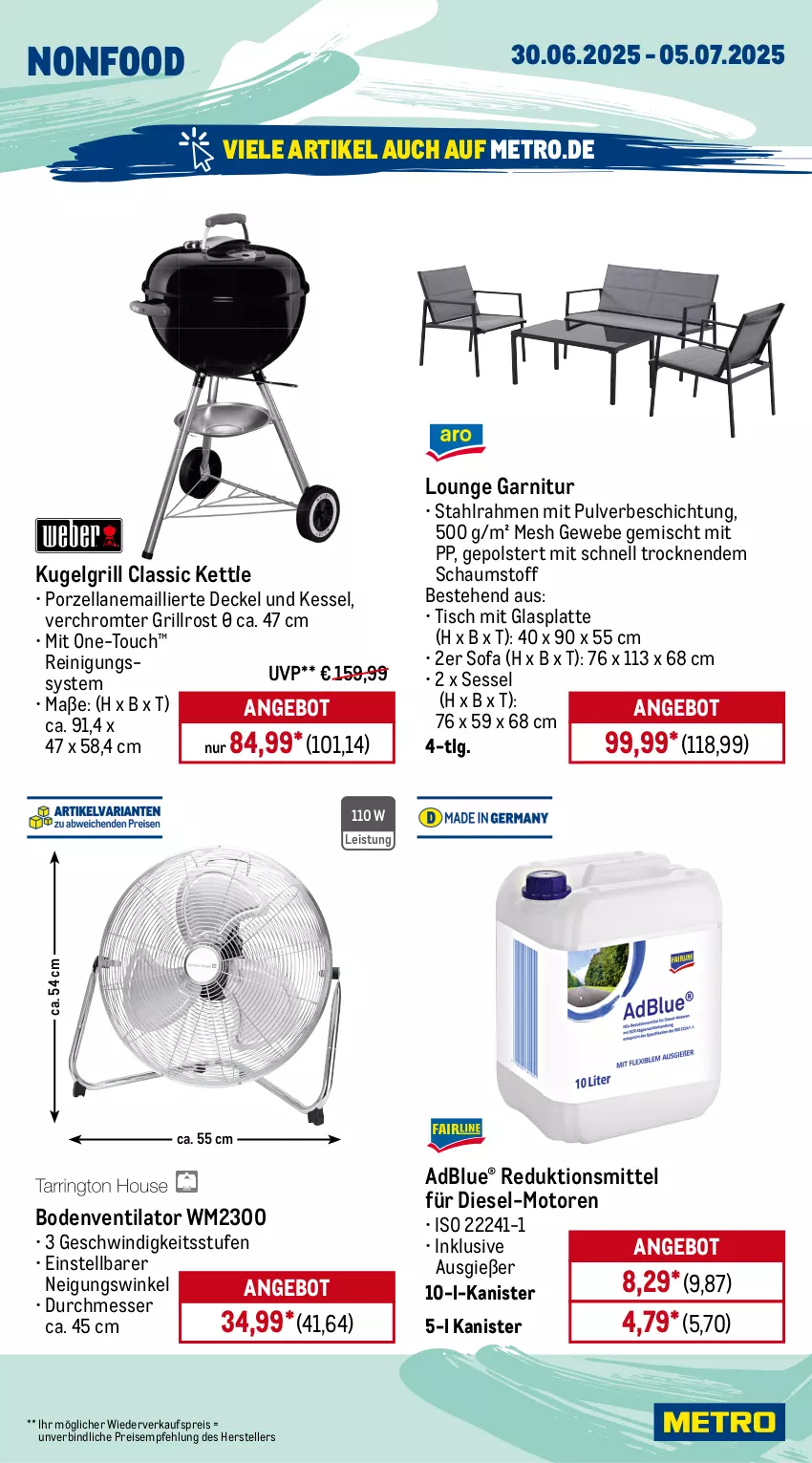 Aktueller Prospekt Metro - Wochen-Angebote - von 30.06 bis 05.07.2025 - strona 21 - produkty: adblue, angebot, backofen, Bau, Bodenventilator, decke, Deckel, Diesel, eis, elle, garnitur, garraum, gefrierkombination, glasplatte, grill, grillrost, gsw, kochfeld, Kugel, kugelgrill, latte, LG, messer, Metro, Ofen, Reinigung, reis, rum, sessel, Sofa, Spektrum, teller, Ti, tisch, ventilator