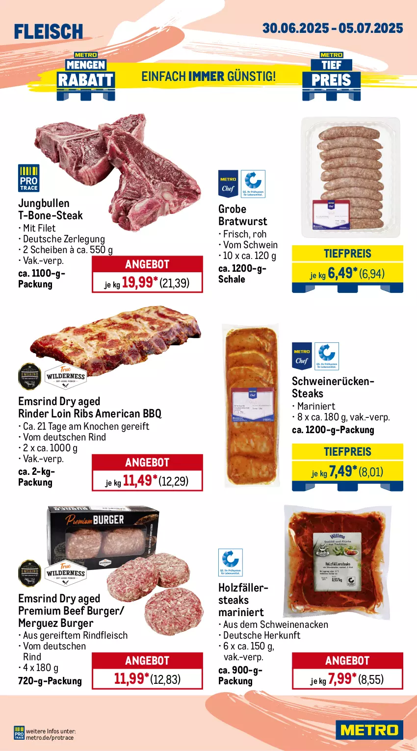 Aktueller Prospekt Metro - Wochen-Angebote - von 30.06 bis 05.07.2025 - strona 3 - produkty: angebot, beef, braten, bratwurst, brustfilet, burger, eis, entrecôte, Falsches Filet, filet, fleisch, grobe bratwurst, hähnchenbrust, hähnchenbrustfilet, Holz, holzfällersteaks, jungbullen, Metro, reis, rind, rinder, rinderbraten, rinderfilet, rindfleisch, Rückensteak, rückensteaks, Schal, Schale, schnitzel, schwein, schweine, schweinenacken, schweinerücken, schweineschnitzel, steak, steaks, Ti, tiefpreis, wein, weine, wurst