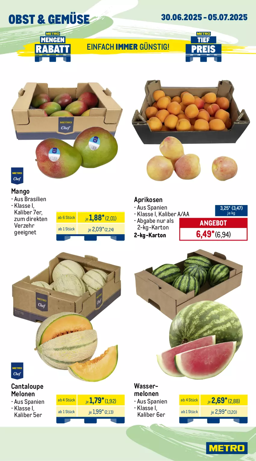 Aktueller Prospekt Metro - Wochen-Angebote - von 30.06 bis 05.07.2025 - strona 7 - produkty: angebot, aprikose, aprikosen, Becher, beutel, Dorade, dorade royal, eis, fisch, fische, Fischer, garnelen, lachs, mango, melone, melonen, Metro, Nordsee, obst, Räucherlachs, reis, salat, Schal, Schale, Schere, Ti, tiefpreis, wasser, wassermelone, wassermelonen