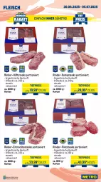 Gazetka promocyjna Metro - Wochen-Angebote - Gazetka - ważna od 05.07 do 05.07.2025 - strona 4 - produkty: Abtei, angebot, angebote, aqua, eis, entrecôte, filet, filets, fisch, fische, Fischer, fleisch, frischfisch, hüftsteak, hüftsteaks, lachs, lachsfilet, Metro, reis, Ria, rind, rinder, rinder-rumpsteak, Rotbarsch, rotbarschfilet, rum, rumpsteak, rwe, Schere, steak, steaks, teppich, thunfisch, Ti, tiefpreis, Wild