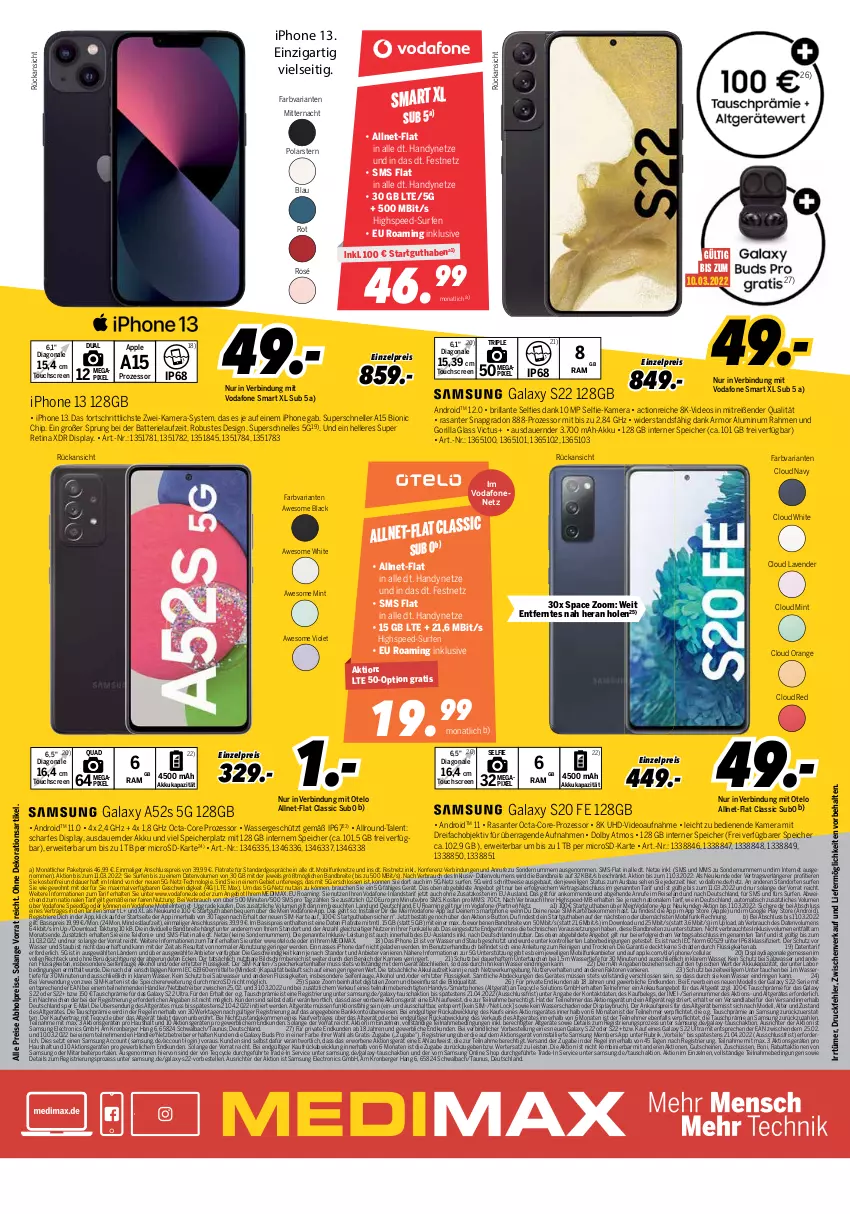 Aktueller Prospekt Medimax - MEDIMAX Prospekt KW10 2022 - von 04.03 bis 10.03.2022 - strona 8 - produkty: abholpreise, ACC, akku, alkohol, angebot, Apple, auer, auto, Bank, batterie, Bau, beko, Berger, bio, Brei, buch, dekoration, dell, deo, eis, Elan, elle, erde, gin, google play, gutschein, gutscheine, Handy, HP, iphone, IPhone 13, kamera, lack, LG, microsd, mint, Mode, ndk, octa-core prozessor, orange, quad, Rauch, reis, Ria, ring, rwe, salz, Samsung, SANTE, Schal, Seife, sim, smartphone, smartphones, spee, speicherkarte, Surf, telefon, Ti, Tiere, tisch, touchscreen, trolli, uhd, usb, vodafone, wasser, WICK, ZTE