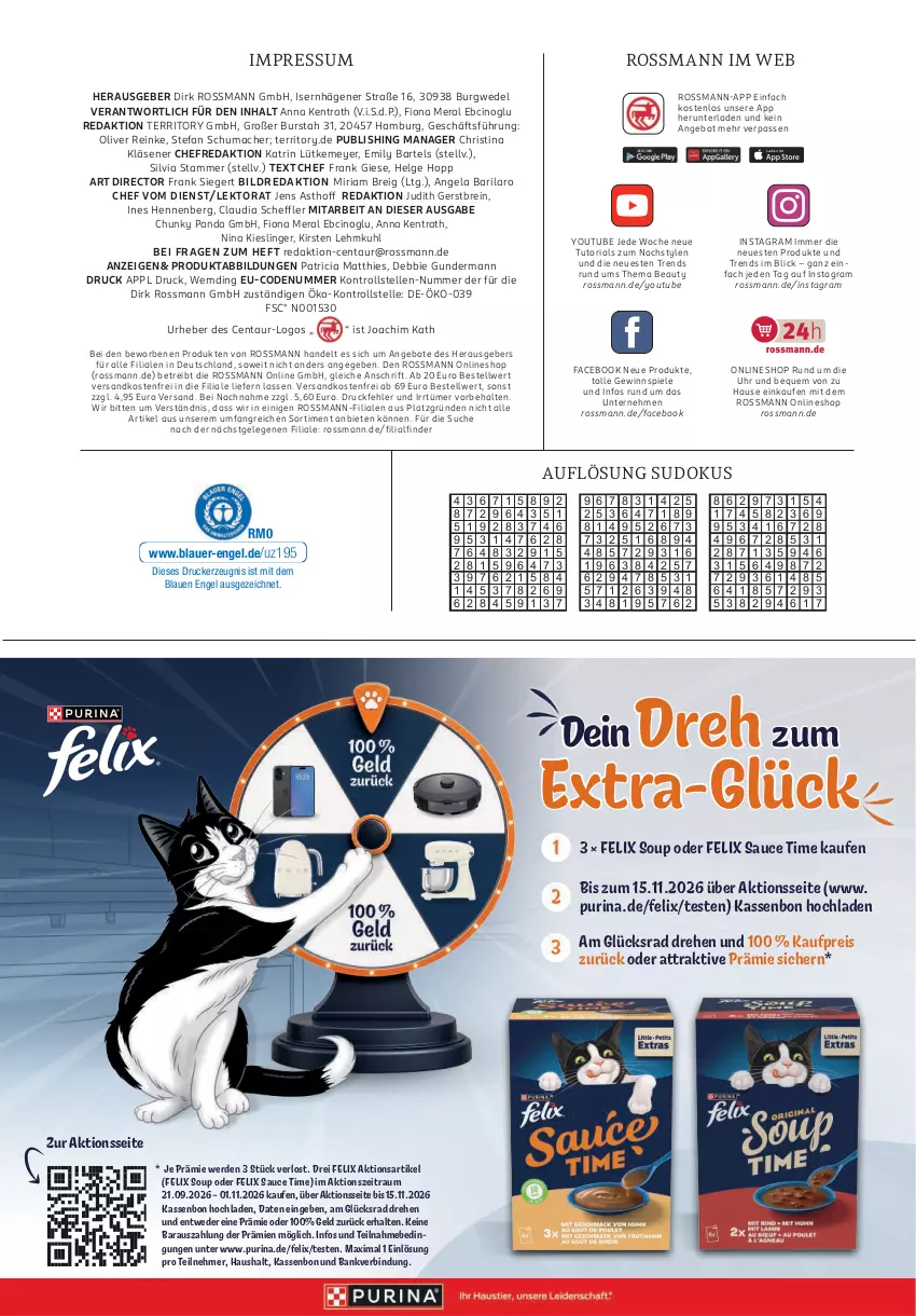Aktueller Prospekt Rossmann - Prospekte - von 28.09.2026 bis 03.01.2027 - strona 105 - produkty: angebot, angebote, auer, Bank, Brei, cin, drucker, eis, elle, Engel, erde, felix, kerze, LG, mac, ndk, olive, purina, reis, Ria, sauce, Spiele, Ti, uhr, versandkostenfrei, wedel, Yo