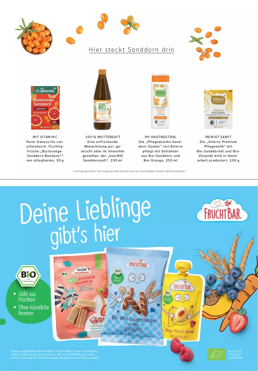Aktueller Prospekt Rossmann - Prospekte - von 28.09.2026 bis 03.01.2027 - strona 83 - produkty: Altapharma, alterra, bio, Blutorange, bonbons, dusche, frucht, leitz, nuss, olive, oliven, olivenöl, orange, pflegedusche, saft, sanddorn, Seife, smoothie, Ti, vita, Vitamin C