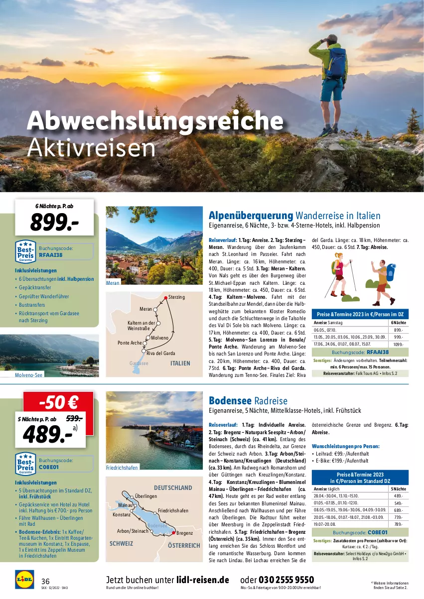 Aktueller Prospekt Lidl - Aktueller Saisonkatalog - von 14.12.2022 bis 31.01.2023 - strona 36 - produkty: auer, axe, blume, blumen, Brei, buch, E-Bike, eier, eis, elle, Garten, Heu, inklusivleistungen, italien gardasee, kaffee, kuchen, kurtaxe, lorenz, natur, reis, reiseveranstalter, reiseverlauf, Sport, tee, Ti, tisch, uhr, wasser, wein