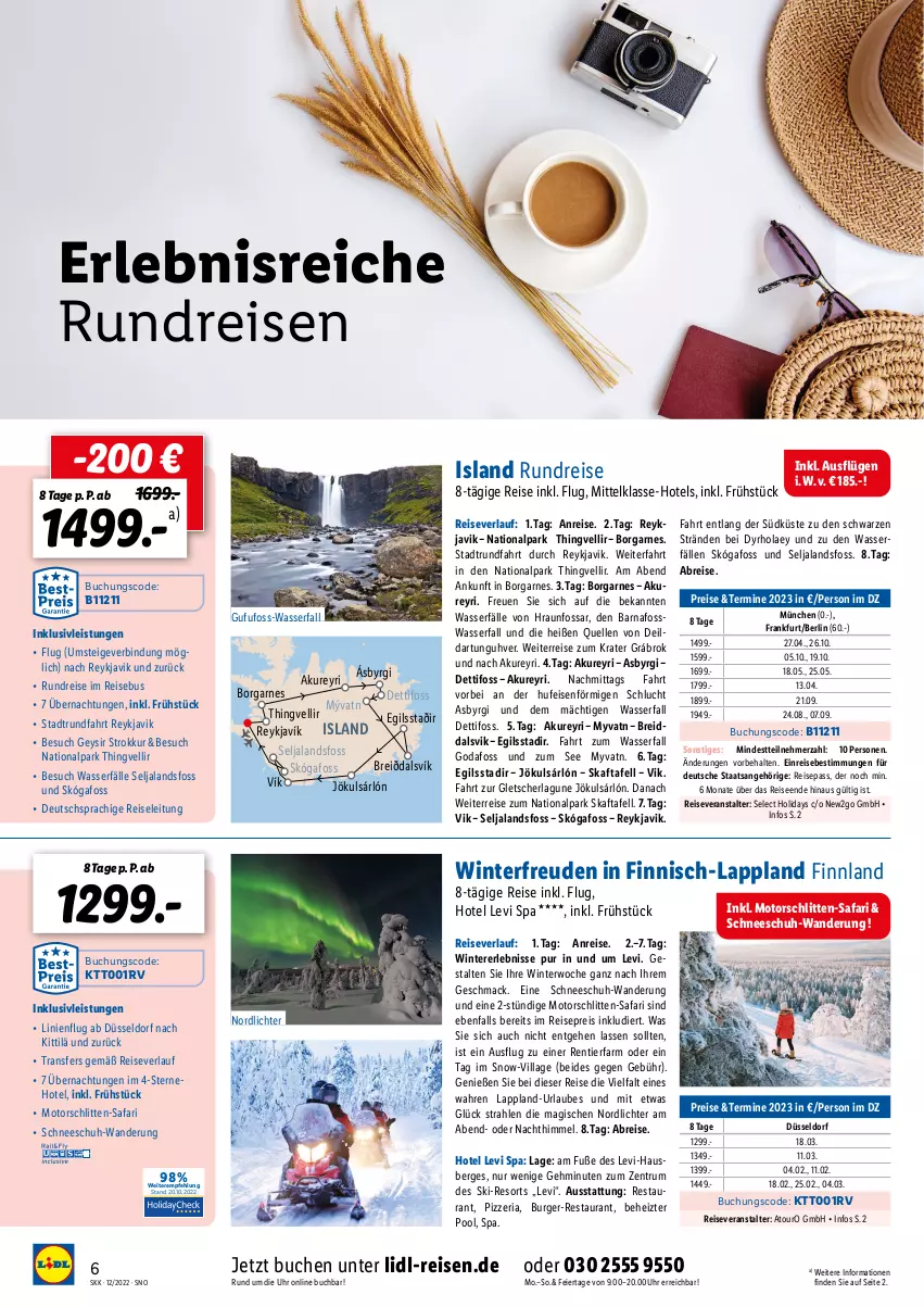 Aktueller Prospekt Lidl - Aktueller Saisonkatalog - von 14.12.2022 bis 31.01.2023 - strona 6 - produkty: Brei, buch, burger, deutschsprachige reiseleitung, eier, eis, elle, inklusivleistungen, mac, pool, reis, reiseveranstalter, reiseverlauf, Ria, rum, Schlitten, senf, Ti, uhr, usb, wasser, ZTE