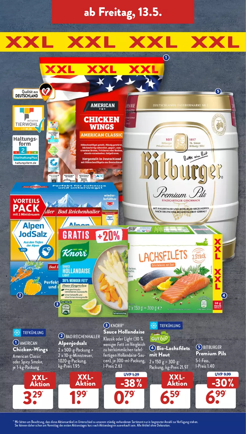 Aktueller Prospekt AldiSud - ALDI Aktuell - von 09.05 bis 14.05.2022 - strona 39 - produkty: alle artikel ohne dekoration, Bad, bio, bitburger, burger, dekoration, eis, filet, filets, gin, hollandaise, knorr, lachs, lachsfilet, lachsfilets, pils, premium pils, reis, salz, sauce, sauce hollandaise, Ti, ZTE