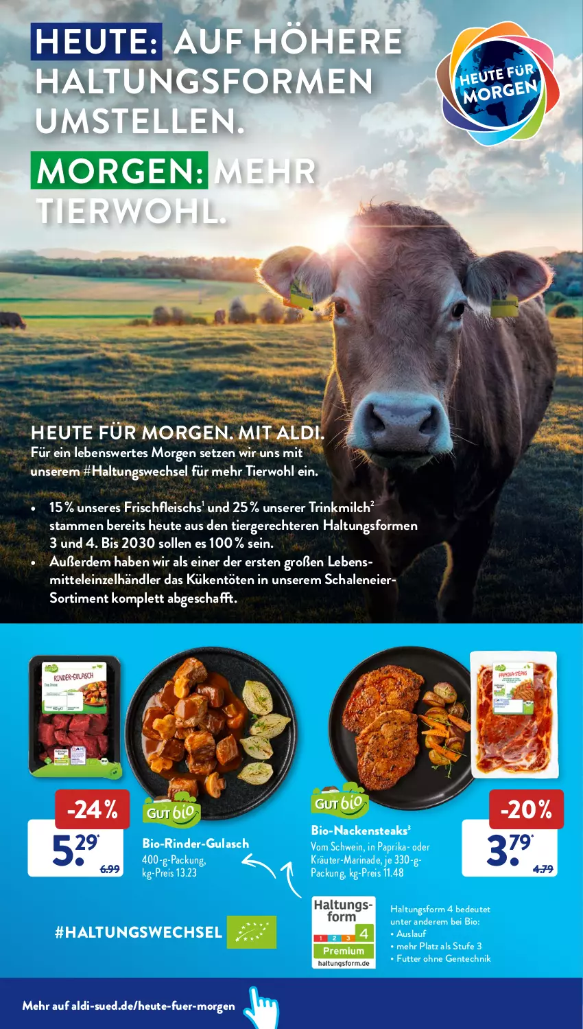 Aktueller Prospekt AldiSud - ALDI Aktuell - von 09.05 bis 14.05.2022 - strona 5 - produkty: aldi, bio, eier, eis, elle, ente, erde, fleisch, gsw, gulasch, Heu, kräuter, lebensmittel, marinade, milch, Nackensteak, nackensteaks, oder kräuter, paprika, reis, rind, rinder, Schal, Schale, schwein, steak, steaks, Ti, wein