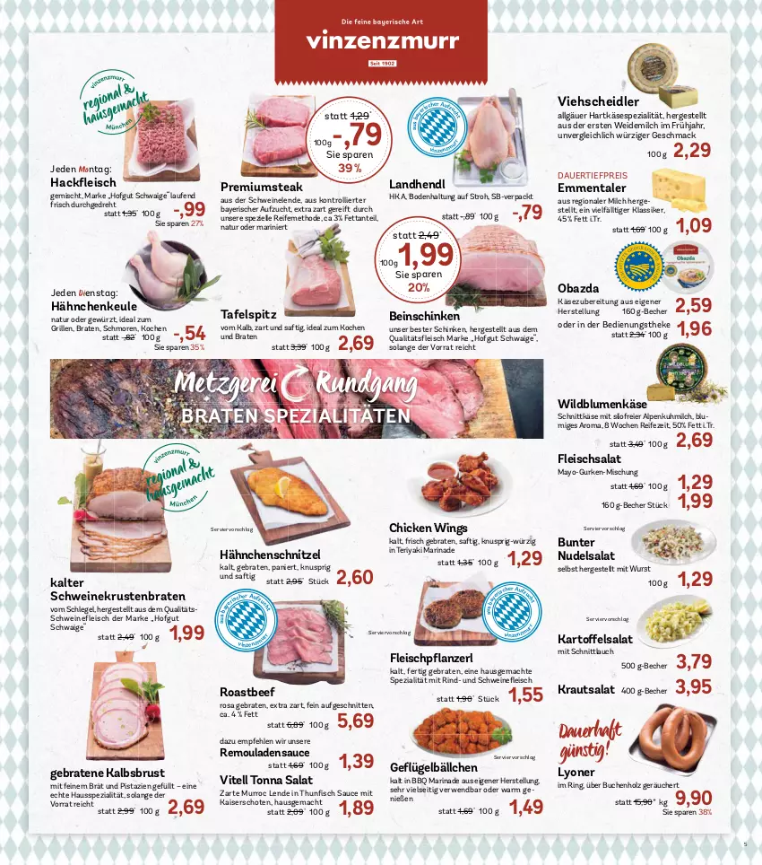 Aktueller Prospekt Aez - Prospekte - von 14.09 bis 19.09.2026 - strona 5 - produkty: auer, Becher, beef, blume, blumen, braten, buch, chicken wings, dauertiefpreis, eier, eis, elle, emmentaler, fisch, fleisch, fleischsalat, gewürz, grill, gurke, gurken, Hähnchenschnitzel, hartkäse, Hendl, hofgut, Holz, HP, ideal zum grillen, Kaiser, Käse, Kraut, krautsalat, krustenbraten, Laufen, LG, lyoner, mac, marinade, milch, natur, nudel, nudelsalat, obazda, pistazien, reis, remoulade, rind, ring, roastbeef, rwe, saft, salat, sauce, schinken, schnitten, schnittkäse, schnittlauch, schnitzel, schwein, schweine, schweinefleisch, Spezi, steak, tafelspitz, thunfisch, Ti, tiefpreis, trolli, weidemilch, wein, weine, Wild, Wildblumenkäse, wurst, Yo