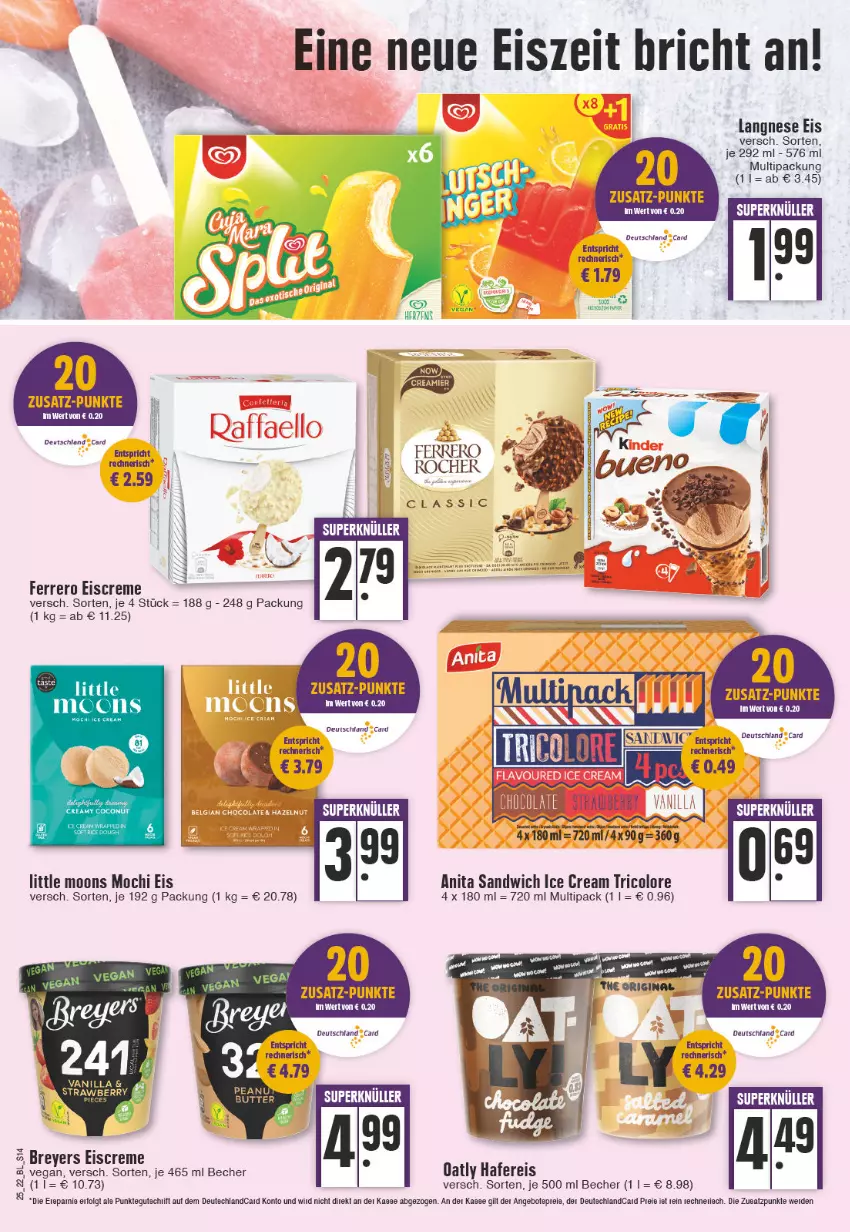 Aktueller Prospekt Edeka - Angebote der Woche - von 20.06 bis 25.06.2022 - strona 14 - produkty: angebot, angebote, Becher, creme, deutschlandcard, eis, eiscreme, erde, ferrero, hafer, langnese, langnese eis, LG, Mochi, raffaello, reis, sandwich, Ti, tricolore