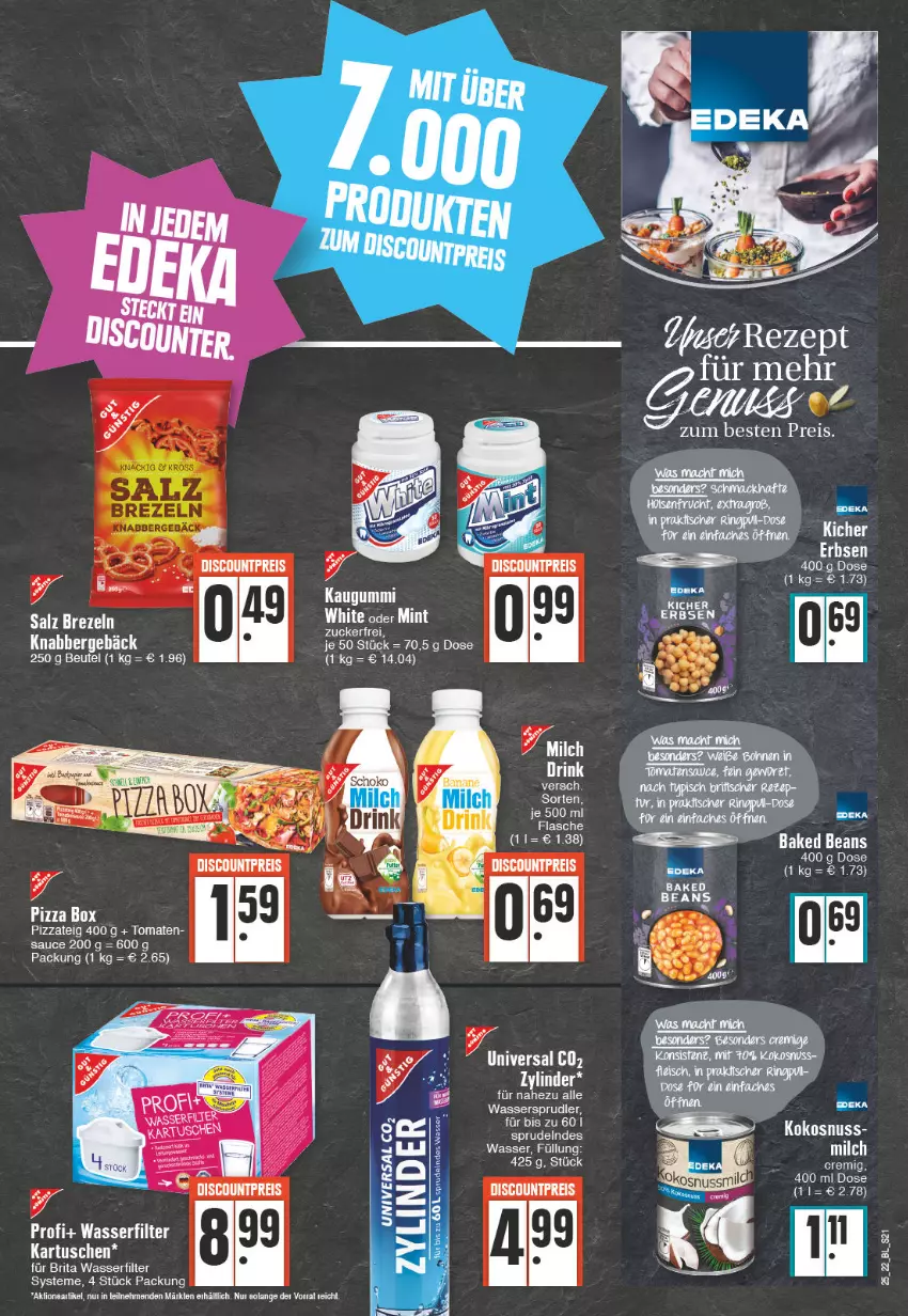 Aktueller Prospekt Edeka - Angebote der Woche - von 20.06 bis 25.06.2022 - strona 21 - produkty: beutel, brita, eis, ente, fisch, fische, Fischer, flasche, fleisch, kaugummi, kokos, kokosnuss, mac, milch, mint, nuss, pizza, Pizzateig, reis, ring, Sprudel, tee, tomate, tomaten, torte, wasser, wasserfilter, wassersprudler, zucker