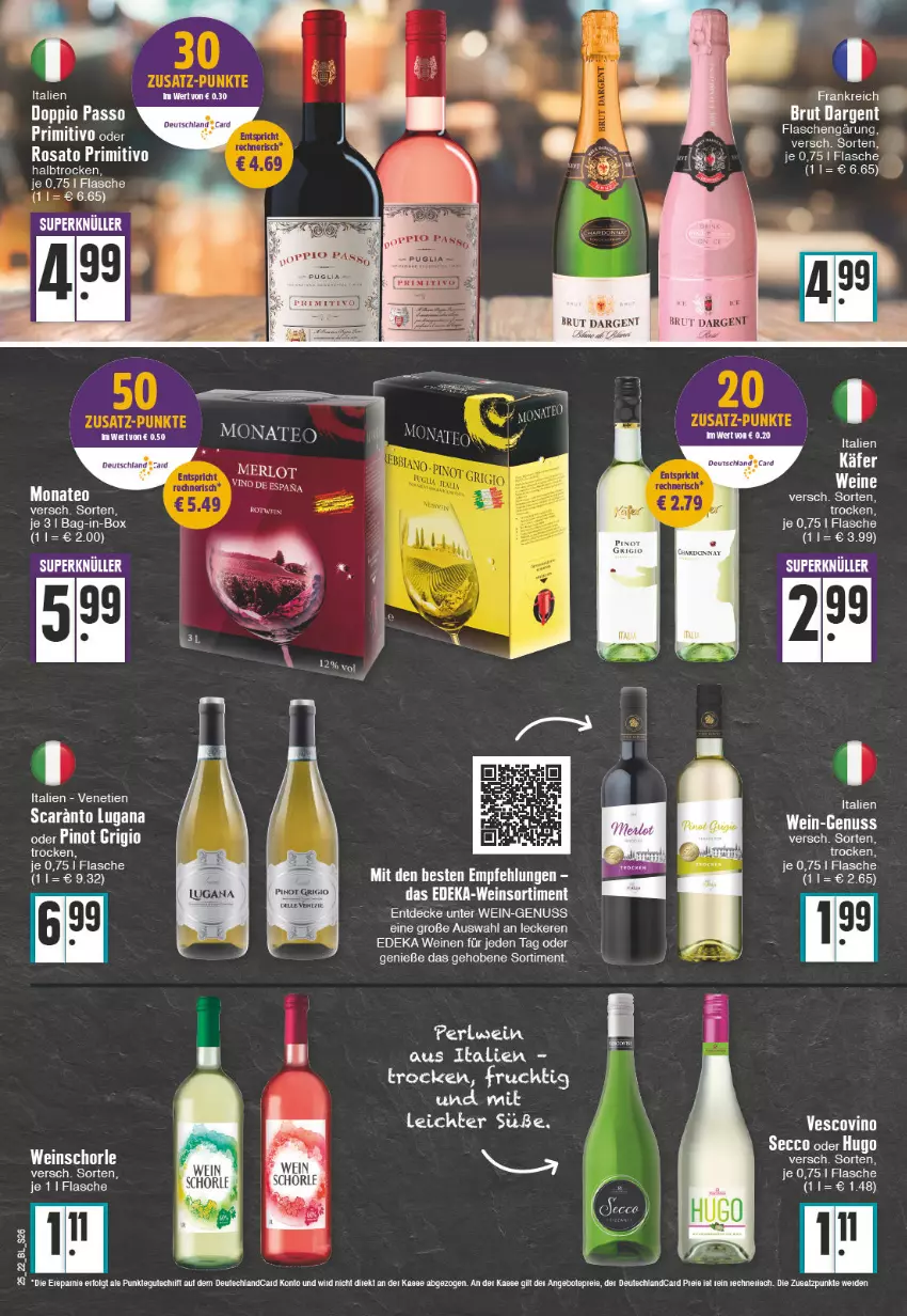 Aktueller Prospekt Edeka - Angebote der Woche - von 20.06 bis 25.06.2022 - strona 26 - produkty: bag-in-box, brut, brut dargent, decke, deka, flasche, frucht, käfer, LG, nuss, Pax, Pinot, pinot grigio, primitivo, rosato, schorle, tee, Ti, vescovino, wein, weine, weinschorle