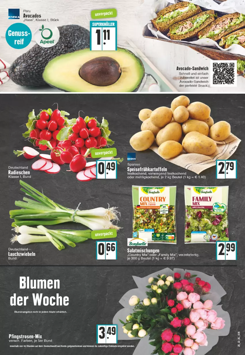 Aktueller Prospekt Edeka - Angebote der Woche - von 20.06 bis 25.06.2022 - strona 5 - produkty: angebot, avocado, avocados, beutel, blume, blumen, deutschlandcard, Lauchzwiebel, lauchzwiebeln, mehl, radieschen, salat, sandwich, snack, Ti, zwiebel, zwiebeln