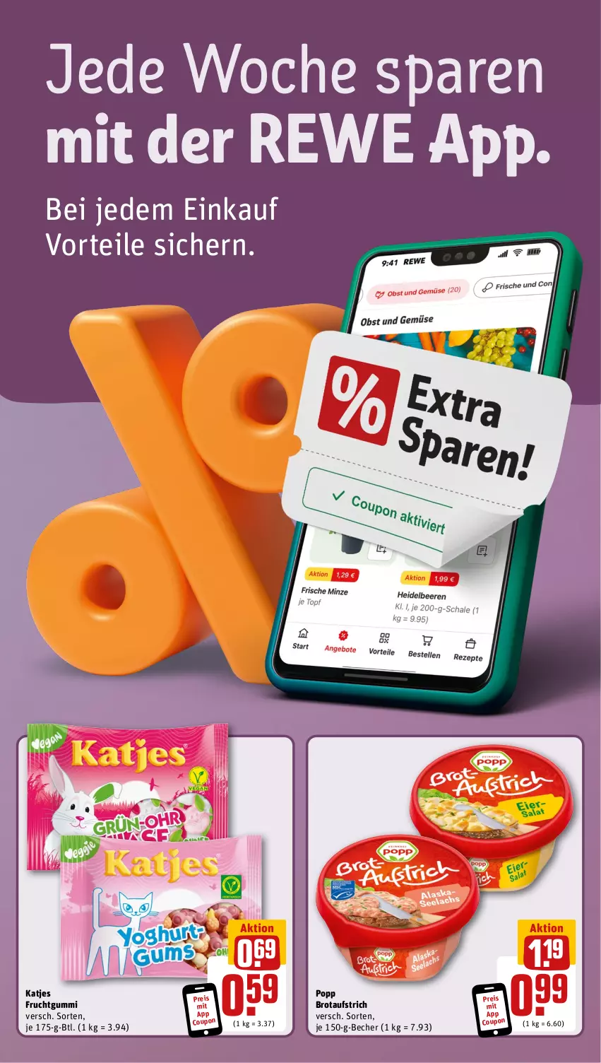 Aktueller Prospekt Rewe - Prospekte - von 18.11 bis 23.11.2024 - strona 2 - produkty: aufstrich, Becher, brot, brotaufstrich, coupon, eis, frucht, fruchtgummi, katjes, Popp, reis, Ti