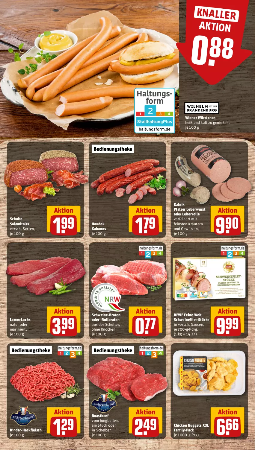 Aktueller Prospekt Rewe - Prospekte - von 18.11 bis 23.11.2024 - strona 8 - produkty: beef, braten, chicken nuggets, eis, filet, fleisch, gewürz, hackfleisch, houdek, jungbullen, kabanos, kräuter, kräutern, lachs, lamm, Leberrolle, leberwurst, natur, nuggets, rewe feine welt, rind, rinder, rinder-hackfleisch, roastbeef, rollbraten, salami, sauce, saucen, schwein, schweine, schweinefilet, Ti, wein, weine, wiener, wiener würstchen, wurst, würstchen