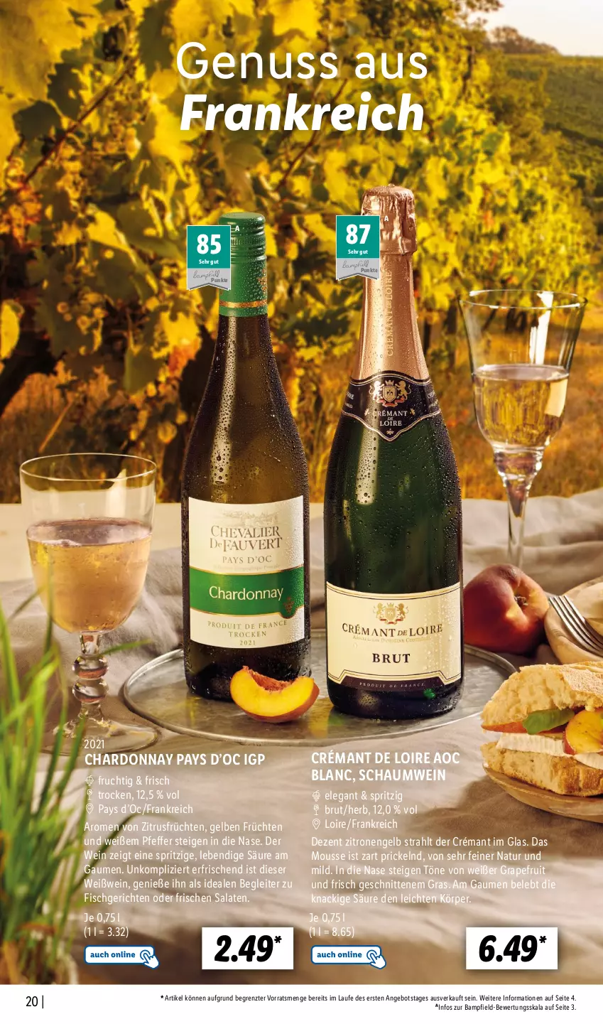 Aktueller Prospekt Lidl - Lidl Weinstraße - von 19.09 bis 15.10.2022 - strona 20 - produkty: angebot, brut, chardonnay, crémant de loire, Engel, fisch, frucht, früchte, früchten, grapefruit, mousse, natur, nuss, pfeffer, salat, salate, schnitten, Ti, wein, Weißwein, zitrone, zitronen, ZTE