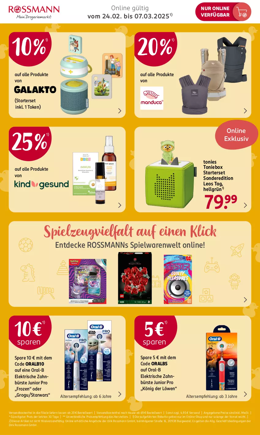 Aktueller Prospekt Rossmann - Prospekte - von 24.02 bis 07.03.2025 - strona 2 - produkty: angebot, angebote, bürste, decke, eis, elektrische zahnbürste, elle, König der Löwen, LG, ndk, oral-b, oralb, reis, spielwaren, spielzeug, teller, Ti, Toniebox, versandkostenfrei, wedel, zahnbürste, ZTE