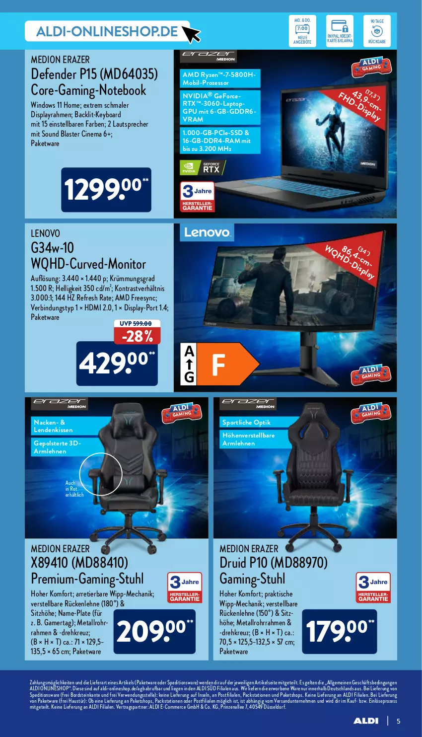 Aktueller Prospekt Aldi Nord - Multimedia - von 02.06 bis 08.06.2022 - strona 5 - produkty: aldi, angebot, angebote, armlehnen, aust, cin, elle, erde, geforce, HDMI, kissen, Laptop, lautsprecher, lenovo, LG, Liege, medion, monitor, notebook, nvidia, Razer, rtx, rückenlehne, rwe, ryzen, Sitzhöhe, Sport, ssd, stuhl, Ti, tisch