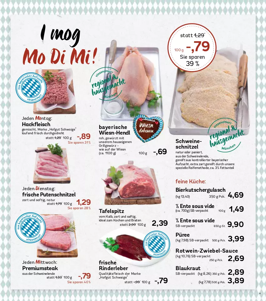 Aktueller Prospekt Aez - Prospekte - von 30.09 bis 05.10.2024 - strona 5 - produkty: bier, braten, eis, elle, ente, fleisch, gewürz, grill, gulasch, Hendl, hofgut, Kraut, küche, Laufen, LG, natur, püree, pute, putenschnitzel, rind, rinder, Rinderleber, rotwein, saft, sauce, schnitzel, schwein, schweine, schweineschnitzel, Spezi, steak, tafelspitz, Ti, trolli, wein, weine, zwiebel