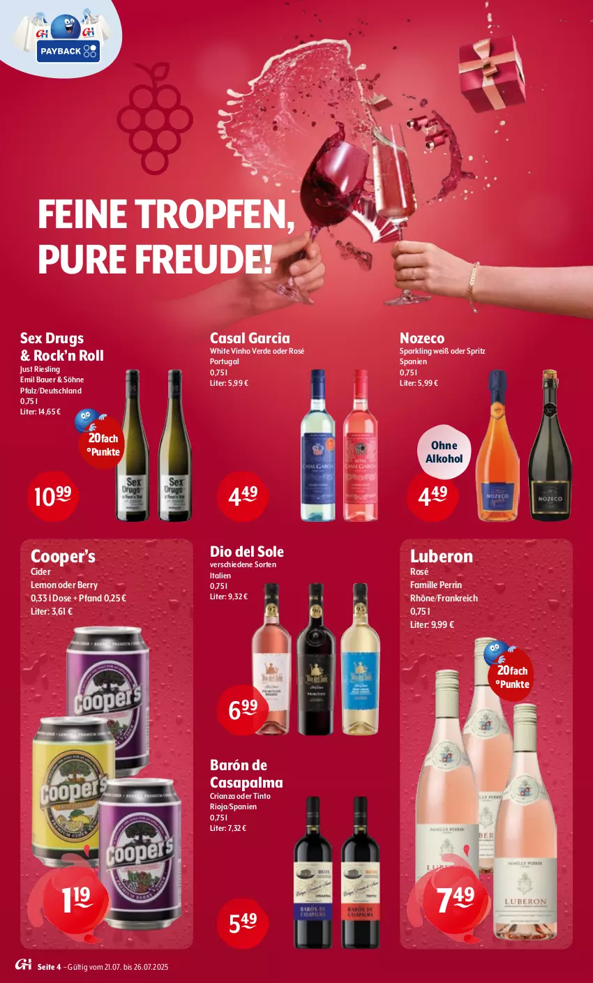 Aktueller Prospekt Getraenke Hoffmann - Prospekte - von 21.07 bis 26.07.2025 - strona 4 - produkty: alkohol, auer, Bau, Bauer, casal garcia, cider, erde, ohne alkohol, Ria, riesling, rioja, Ti, vinho verde
