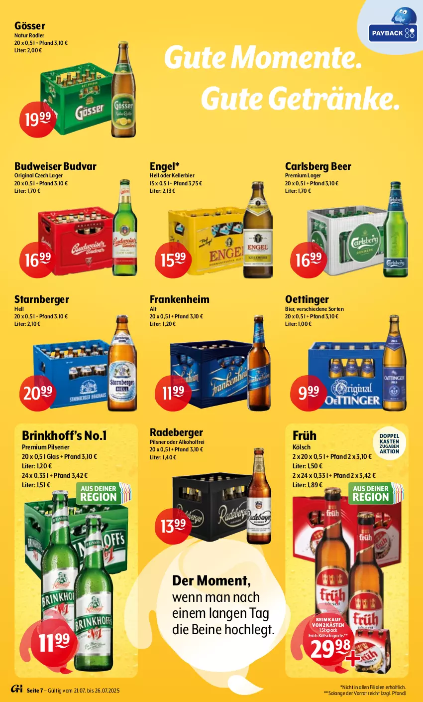Aktueller Prospekt Getraenke Hoffmann - Prospekte - von 21.07 bis 26.07.2025 - strona 7 - produkty: alkohol, Berger, bier, budweiser, carlsberg, carlsberg beer, eis, elle, Engel, ente, Früh Kölsch, getränk, getränke, gin, gösser, kellerbier, natur, natur radler, oettinger, pils, pilsener, pilsner, premium pils, radeberger, radeberger pilsner, radler, Ti