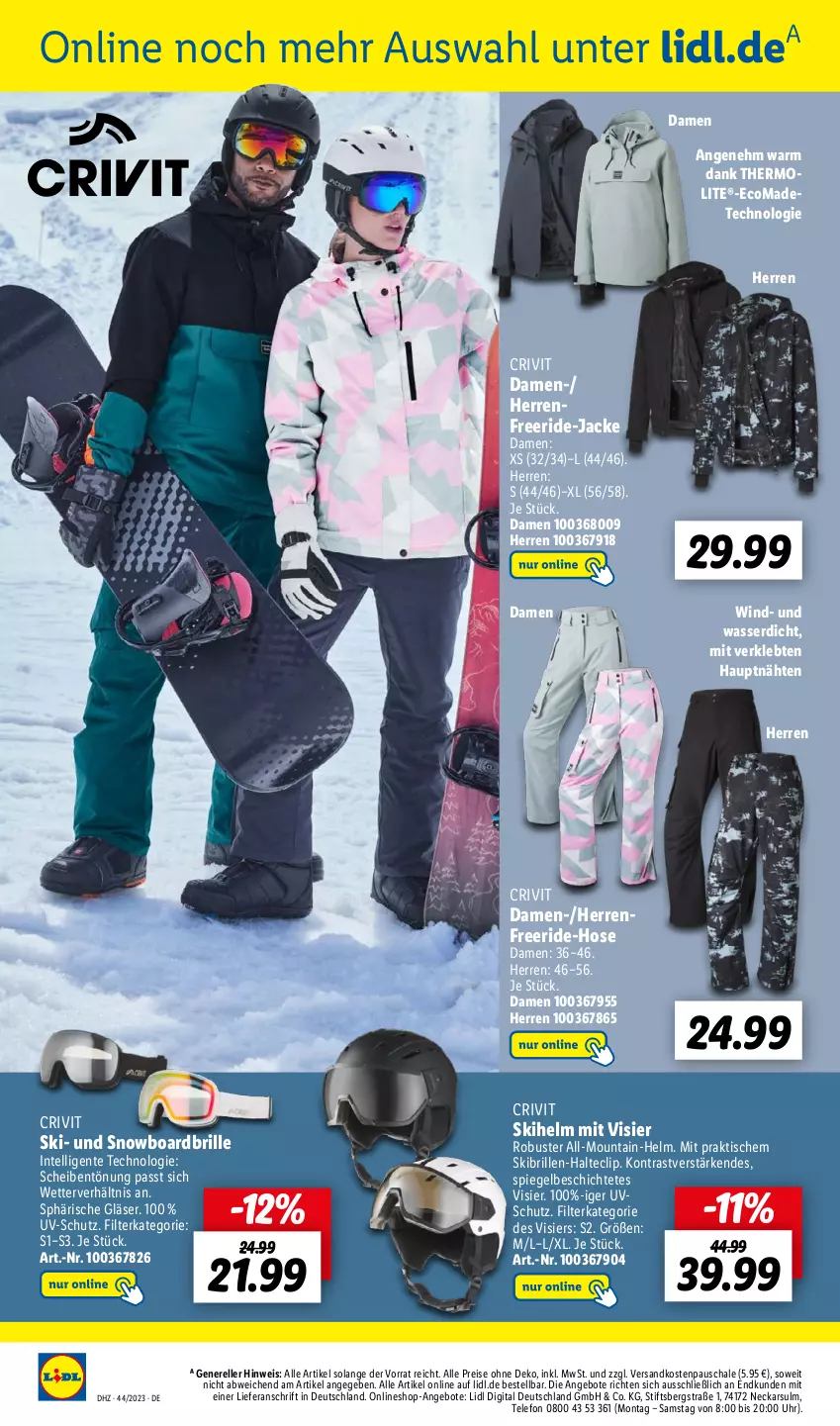 Aktueller Prospekt Lidl - Wochen-Highlights im Onlineshop - von 30.10 bis 05.11.2023 - strona 2 - produkty: angebot, angebote, Brille, crivit, eis, elle, ente, Gläser, hose, Intel, Jacke, ndk, reis, rel, Schal, Schale, Skibrille, Skihelm, Snowboardbrille, spiegel, telefon, Ti, tisch, uhr, uv-schutz, wasser