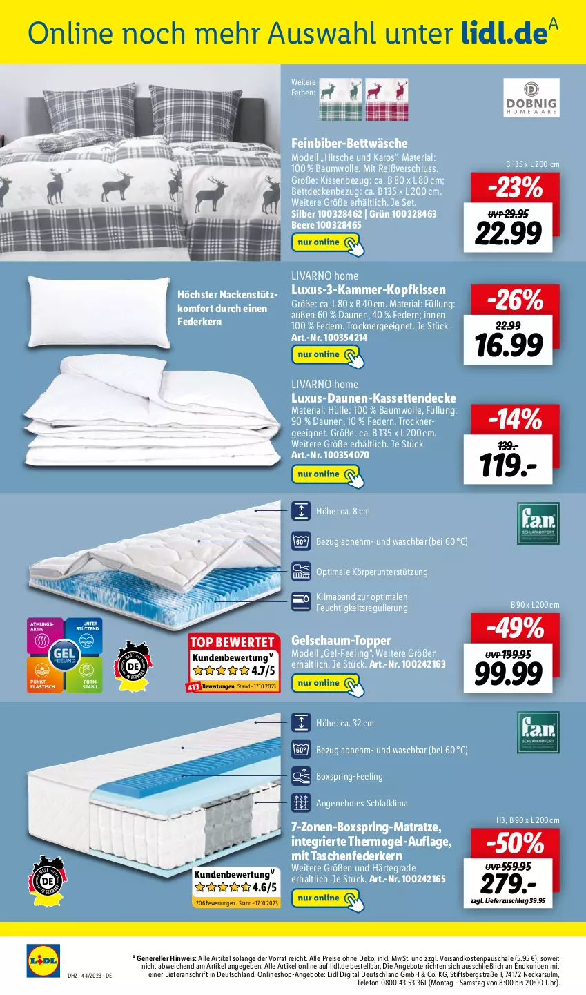 Aktueller Prospekt Lidl - Wochen-Highlights im Onlineshop - von 30.10 bis 05.11.2023 - strona 6 - produkty: angebot, angebote, Bau, baumwolle, beere, bett, bettwäsche, decke, dell, eis, elle, Ergee, federkern, Kassettendecke, kissen, Kissenbezug, kopfkissen, mab, matratze, Mode, ndk, reis, rel, Ria, ring, Schal, Schale, Tasche, taschen, telefon, Ti, topper, Trockner, uhr, wolle