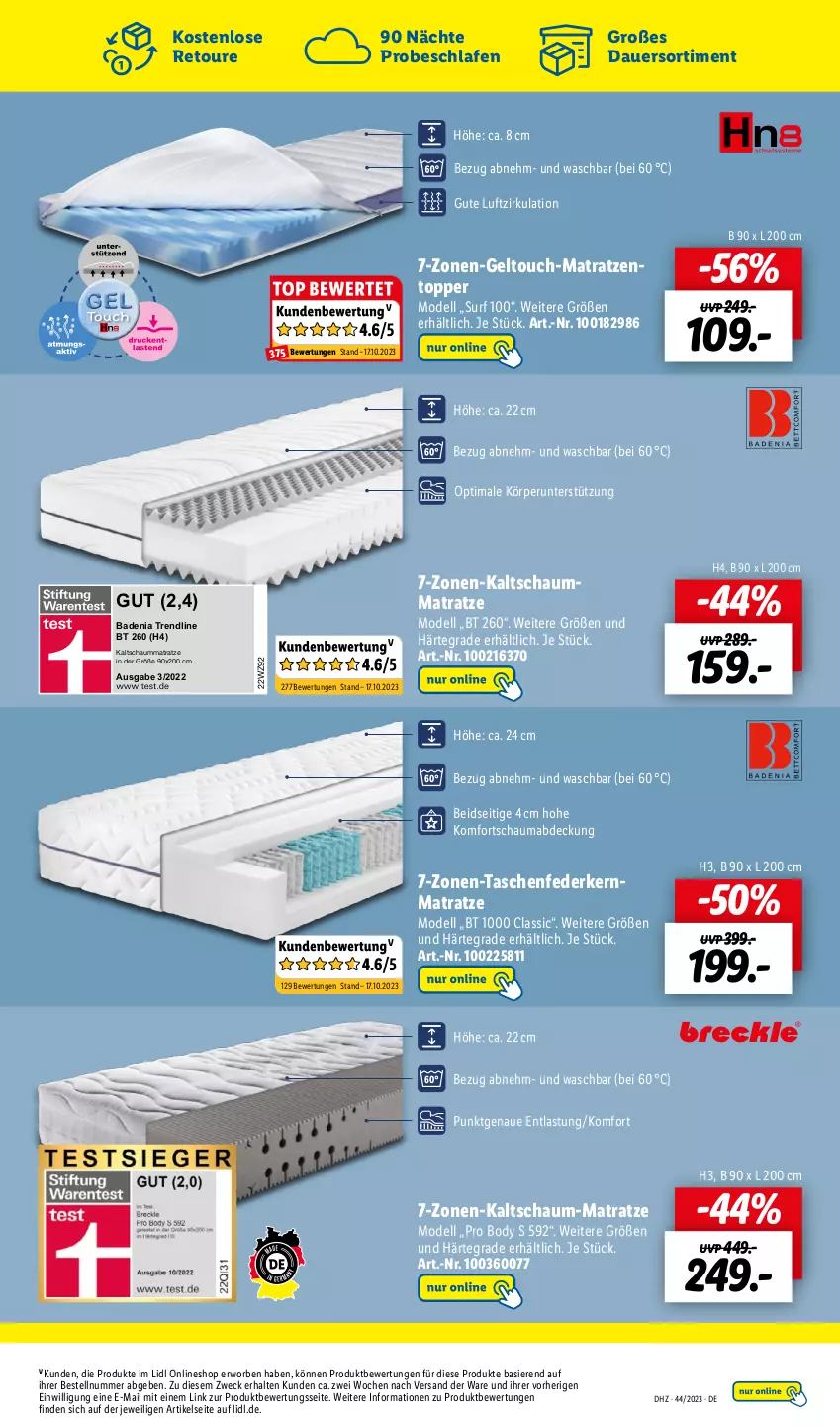 Aktueller Prospekt Lidl - Wochen-Highlights im Onlineshop - von 30.10 bis 05.11.2023 - strona 7 - produkty: auer, Bad, body, dell, federkern, federkernmatratze, kaltschaum-matratze, kaltschaummatratze, kernmatratze, mab, matratze, matratzen, Matratzentopper, Mode, schauma, Schaummatratze, Surf, Tasche, taschen, taschenfederkernmatratze, Ti, topper, weck