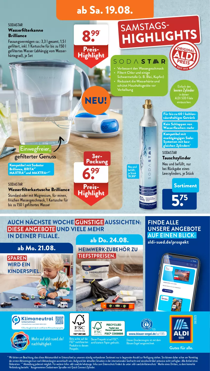 Aktueller Prospekt AldiSud - NÄCHSTE WOCHE - von 14.08 bis 19.08.2023 - strona 36 - produkty: aldi, alle artikel ohne dekoration, angebot, angebote, Bau, brita, dekoration, drucker, eier, eis, elle, Engel, flasche, getränk, gin, Haushaltsgeräte, kerze, Kinder, Kinderspiel, mac, magnesium, Maxtra, nuss, papier, reis, Soda, sodastream, Ti, wasser, wasserfilter, ZTE