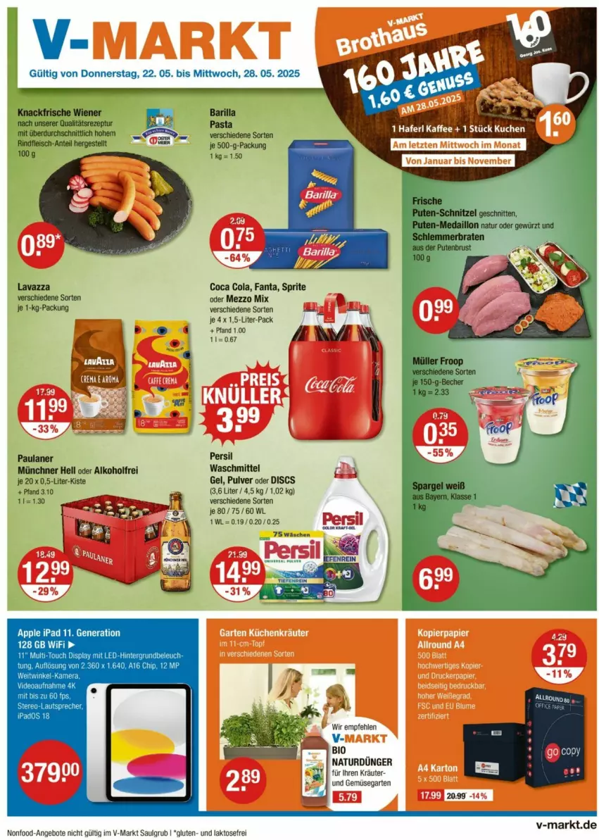 Aktueller Prospekt Vmarkt - Prospekte - von 22.05 bis 28.05.2025 - strona 1 - produkty: alkohol, angebot, angebote, Apple, bio, cola, dünger, fanta, Garten, ipad, kräuter, lavazza, LG, Mezzo Mix, natur, persil, sprite, Ti, und gemüse, waschmittel