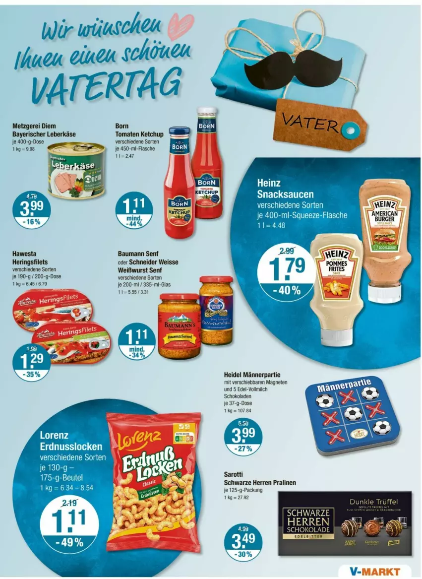 Aktueller Prospekt Vmarkt - Prospekte - von 22.05 bis 28.05.2025 - strona 13 - produkty: Bau, eis, filet, filets, flasche, hawesta, hering, Herings, heringsfilets, Käse, ketchup, leberkäs, leberkäse, pralinen, ring, saro, sarotti, schoko, schokolade, schokoladen, senf, Ti, tomate, tomaten, tomaten ketchup, Weißwurst, wurst