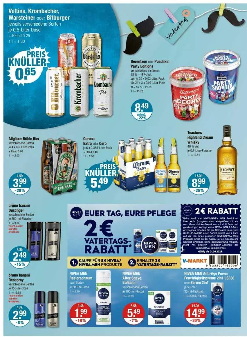 Aktueller Prospekt Vmarkt - Prospekte - von 22.05 bis 28.05.2025 - strona 14 - produkty: berentzen, bier, bruno banani, corona, deo, deospray, ente, flasche, Kette, LG, nivea, Nivea Men, Ria, sofort-rabatt, tee, Ti, whisky