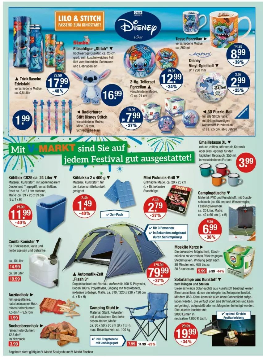 Aktueller Prospekt Vmarkt - Prospekte - von 22.05 bis 28.05.2025 - strona 16 - produkty: akku, angebot, angebote, arla, auto, ball, Bau, Brennholz, buch, decke, Deckel, disney, edelstahl, eis, elle, erde, fisch, fische, flasche, getränk, getränke, grill, Holz, kerze, kühlakku, kühlbox, Lampe, lebensmittel, Leuchte, LG, maille, moskitonetz, Plüsch, Rauch, Ria, sac, schlauch, solarlampe, solarleuchte, stuhl, tasse, teller, Ti, tisch, tragegriff, trinkflasche, usb, wasser, Zelt