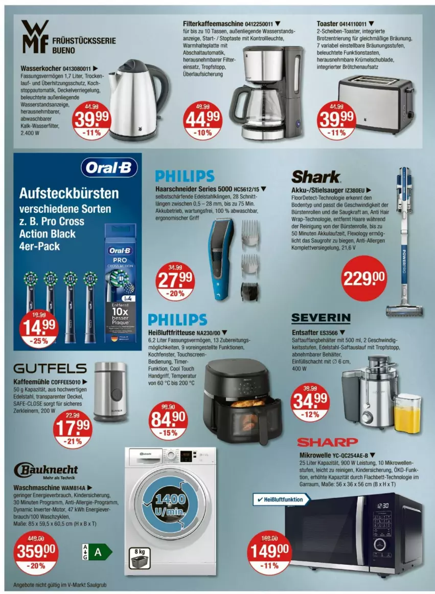 Aktueller Prospekt Vmarkt - Prospekte - von 22.05 bis 28.05.2025 - strona 18 - produkty: akku, auto, Bau, bauknecht, Behälter, bett, brot, brötchen, brötchenaufsatz, bürste, bürsten, cross action, decke, Deckel, edelstahl, eis, elle, ente, Entsafter, fenster, filterkaffee, fritteuse, garraum, haarschneider, Heißluftfritteuse, kaffee, kaffeemaschine, Kaffeemühle, Kinder, Kocher, kraft, lack, latte, leine, Leuchte, Liege, mikrowelle, Philips, Rauch, Reinigung, Ria, riegel, ring, saft, Schal, severin, Stielsauger, tasse, Ti, timer, toast, toaster, touchscreen, trolli, überhitzungsschutz, waschmaschine, wasser, wasserfilter, wasserkocher, wrap