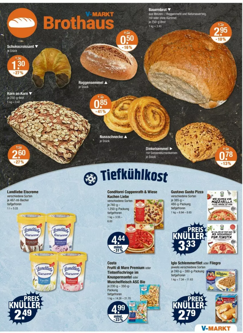 Aktueller Prospekt Vmarkt - Prospekte - von 22.05 bis 28.05.2025 - strona 5 - produkty: auer, Bau, Bauer, Becher, bio, brot, coppenrath, creme, eis, eiscreme, filegro, filet, fisch, fleisch, frutti di mare, iglo, Käse, korn, kuchen, landliebe, landliebe eiscreme, mac, Mantel, mehl, natur, ndk, nuss, Nussschnecke, pizza, rel, ring, schlemmerfilet, Semmel, Ti, Tintenfischringe