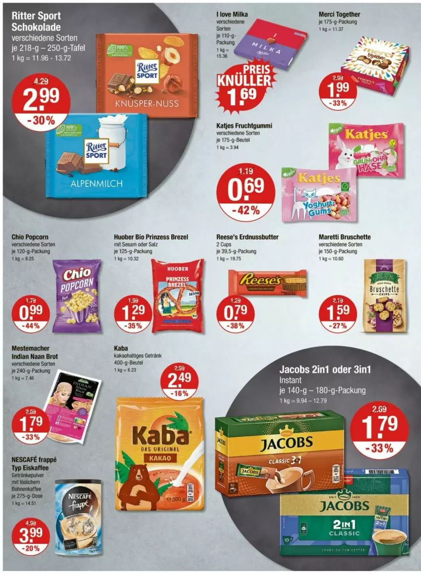 Aktueller Prospekt Vmarkt - Prospekte - von 22.05 bis 28.05.2025 - strona 8 - produkty: alpenmilch, beutel, bio, brezel, Bruschette, butter, elle, erdnuss, Erdnussbutter, frucht, fruchtgummi, getränk, gin, huober, jacobs, kakao, katjes, merci, milch, nuss, ritter, ritter sport, salz, schoko, schokolade, sesam, Sport, Ti