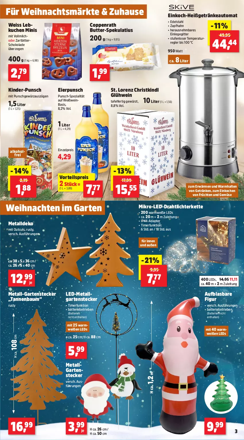 Aktueller Prospekt Thomas Philipps - von 21.10 bis 26.10.2024 - strona 3 - produkty: adapter, Adventskalender, alkohol, Anhänger, auto, batterie, batterien, Bau, butter, coppenrath, Draht, edelstahl, eier, eis, Elan, früchte, früchten, Garten, Geschenkpapier, getränk, getränke, gewürz, Glühwein, Holz, Kette, Kinder, Klammern, Körbchen, kuchen, lamm, Lebkuchen, leds, leine, LG, lichterkette, lorenz, mac, milch, papier, reis, schoko, schokolade, Spezi, Tannenbaum, Tasche, taschen, Ti, timer, Tüte, und gemüse, vollmilch, vorteilspreis, weihnachten, Weihnachtsbaum, wein, Weißwein, Zartbitterschokolade, Zelt