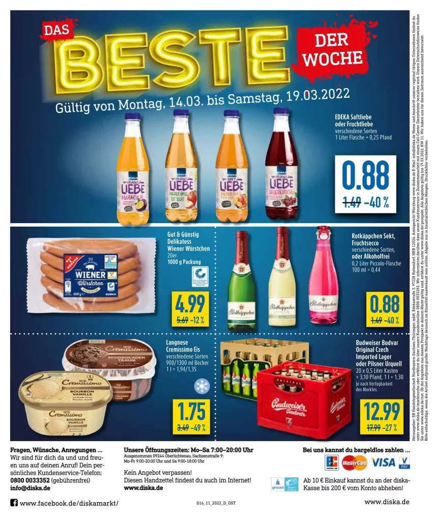 Aktueller Prospekt Diska - Prospekte - von 14.03 bis 19.03.2022 - strona 16 - produkty: angebot, angebote, Astra, Becher, budweiser, deka, ecco, eis, ente, flasche, frucht, fruchtsecco, gin, pils, pilsner, pilsner urquell, ring, rotkäppchen, sac, saft, sekt, telefon, Ti, uhr, würstchen